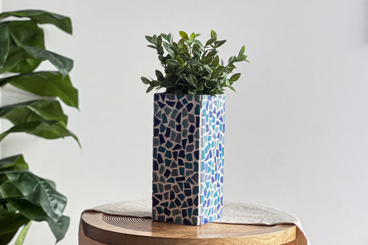 Diy mozaiek vaas blauw