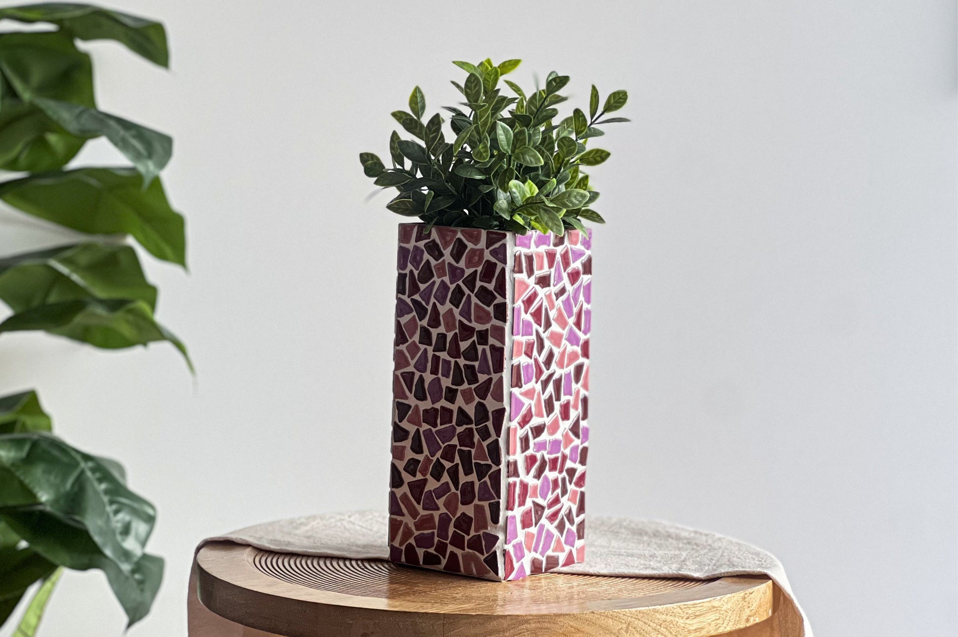 Diy mozaiek vaas roze