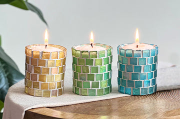 DIY Bundle Glass Mosaic Tealight Holders (two pieces) & Candle Sand incl. Wicks